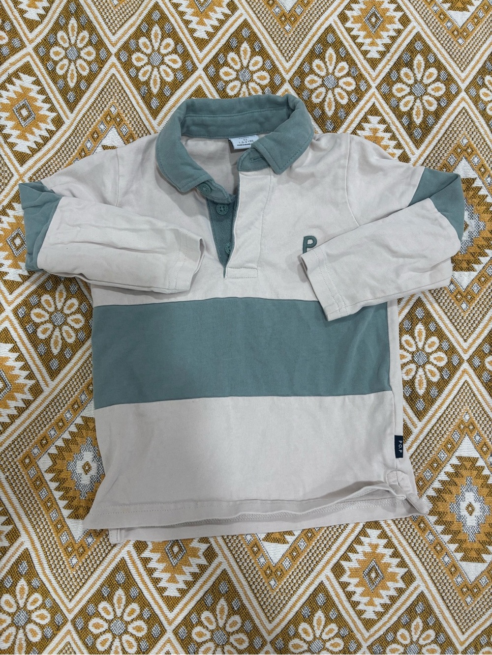 Polarn O. Pyret Colorblock Long Sleeve Rugby Polo - Size 92 (1.5-2Y)